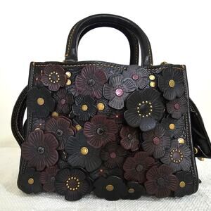 Coach Rogue 25 Bag With Tea Rose Black Leather Whimsygoth Handbag Purse